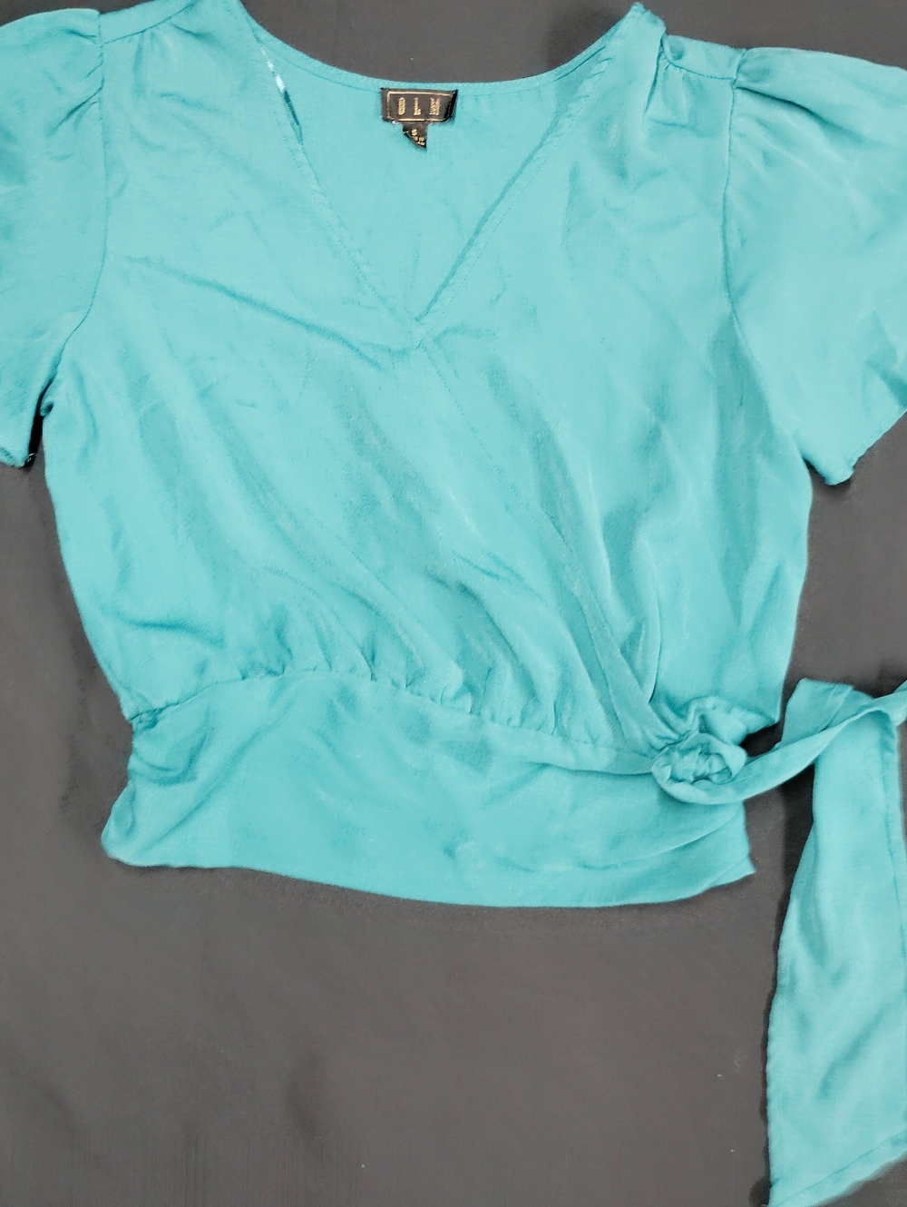 Turquoise Wrap-Style Short Sleeve Crop Top